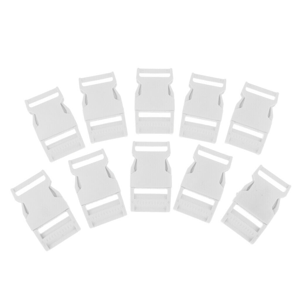10pcs Plastic Side Release Buckles for 1" Backpack Webbing Strap White