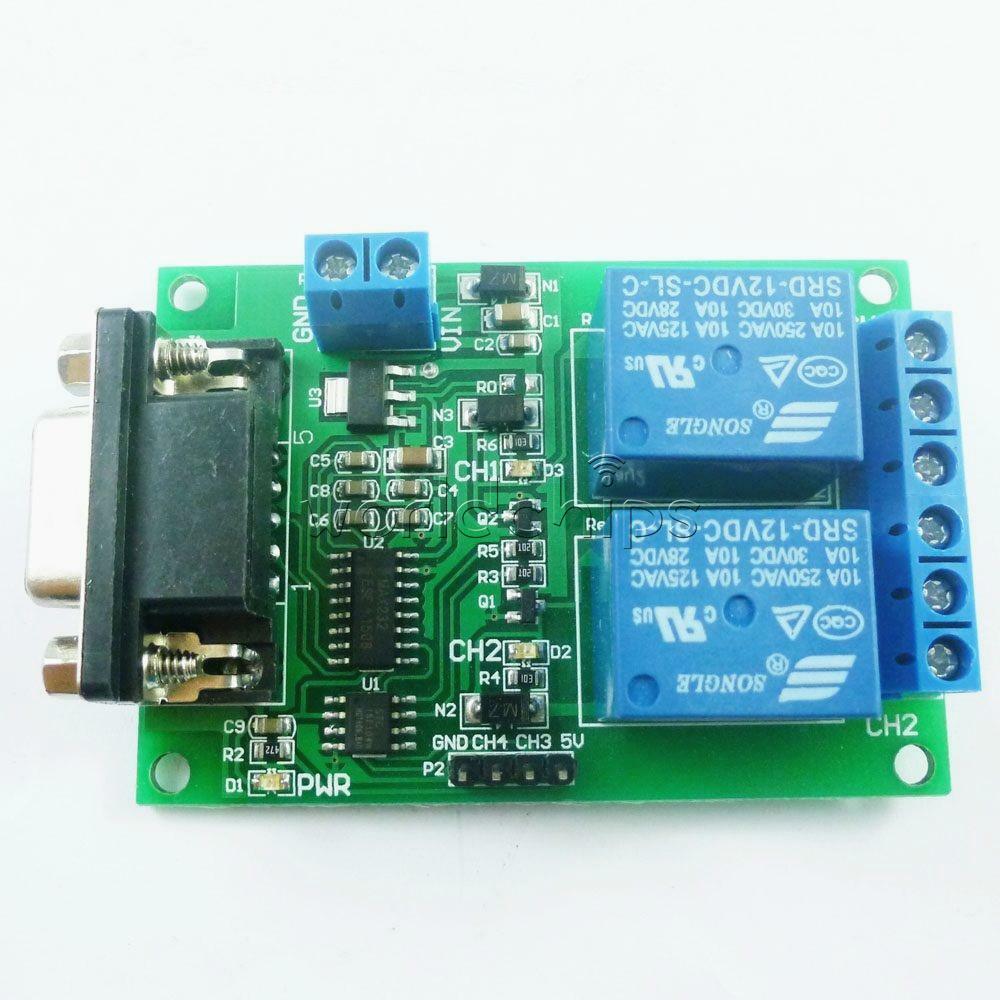 RS232 Relay Module 2-Channel Serial Port DB9 Interface Low Level Output 12V 10A