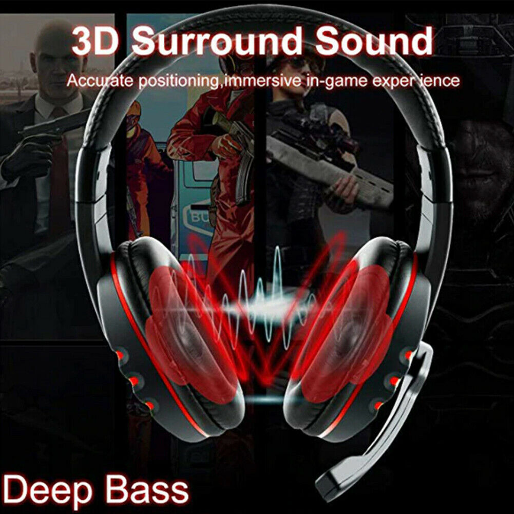 3.5mm Wired Gaming Headset Over Ear Headphones w/ Mic for PS4 Xbox One PC Gamer
