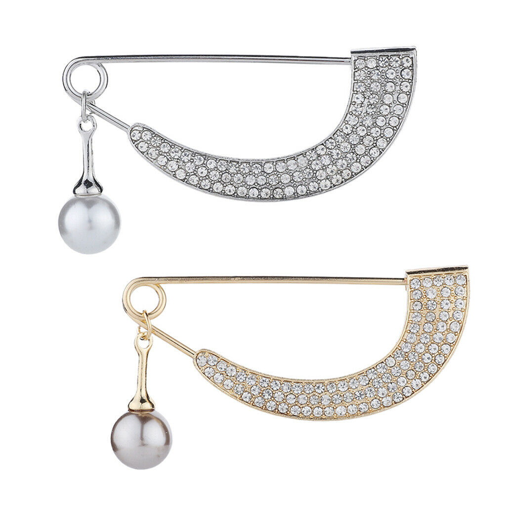 2 Pcs Women's Shawl Clip Full Crystal Brooch Pins Safety Pin Brooch Jewelry