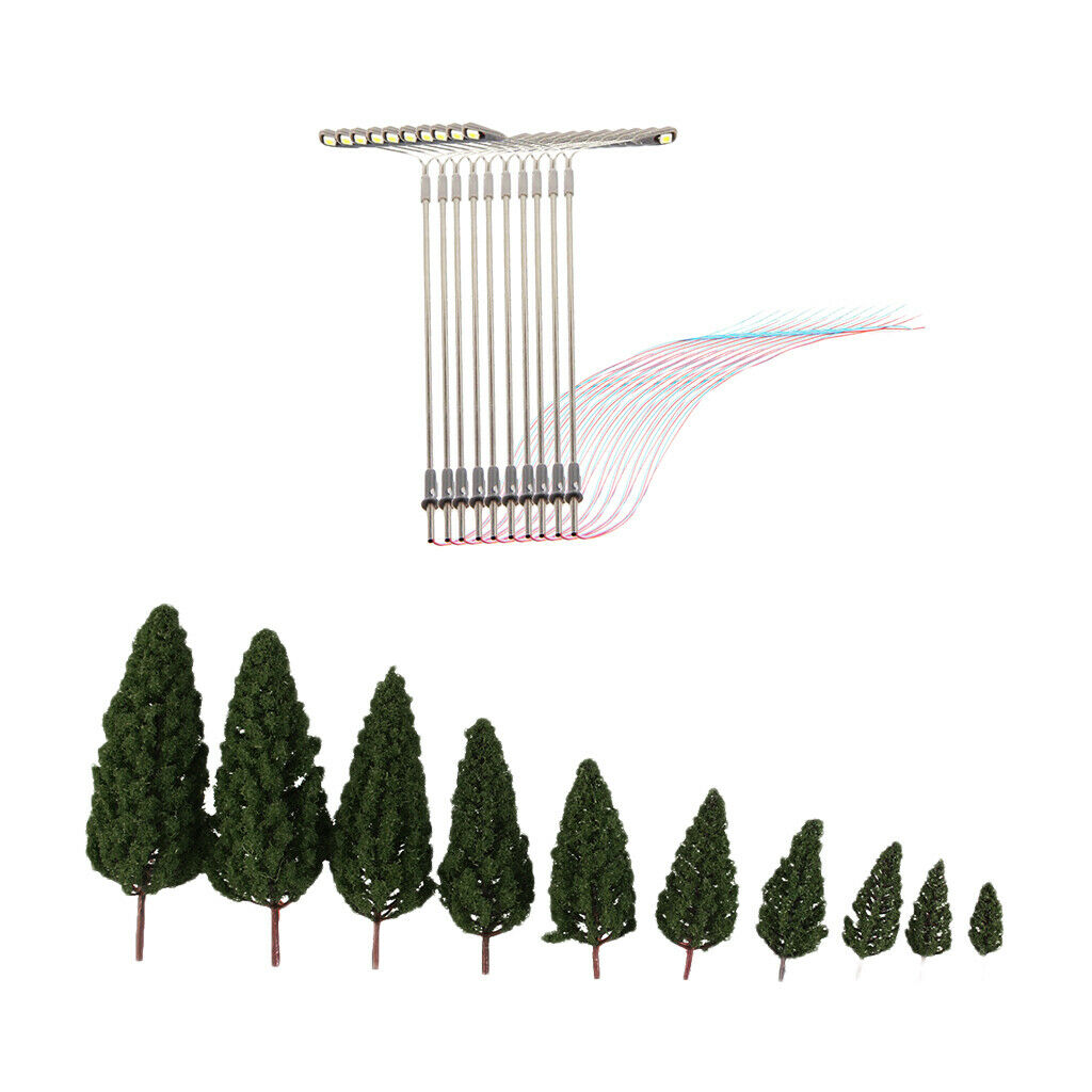 Mini Painted Tree Models + 3V LED Lights HO Layout for Diorama Architecture