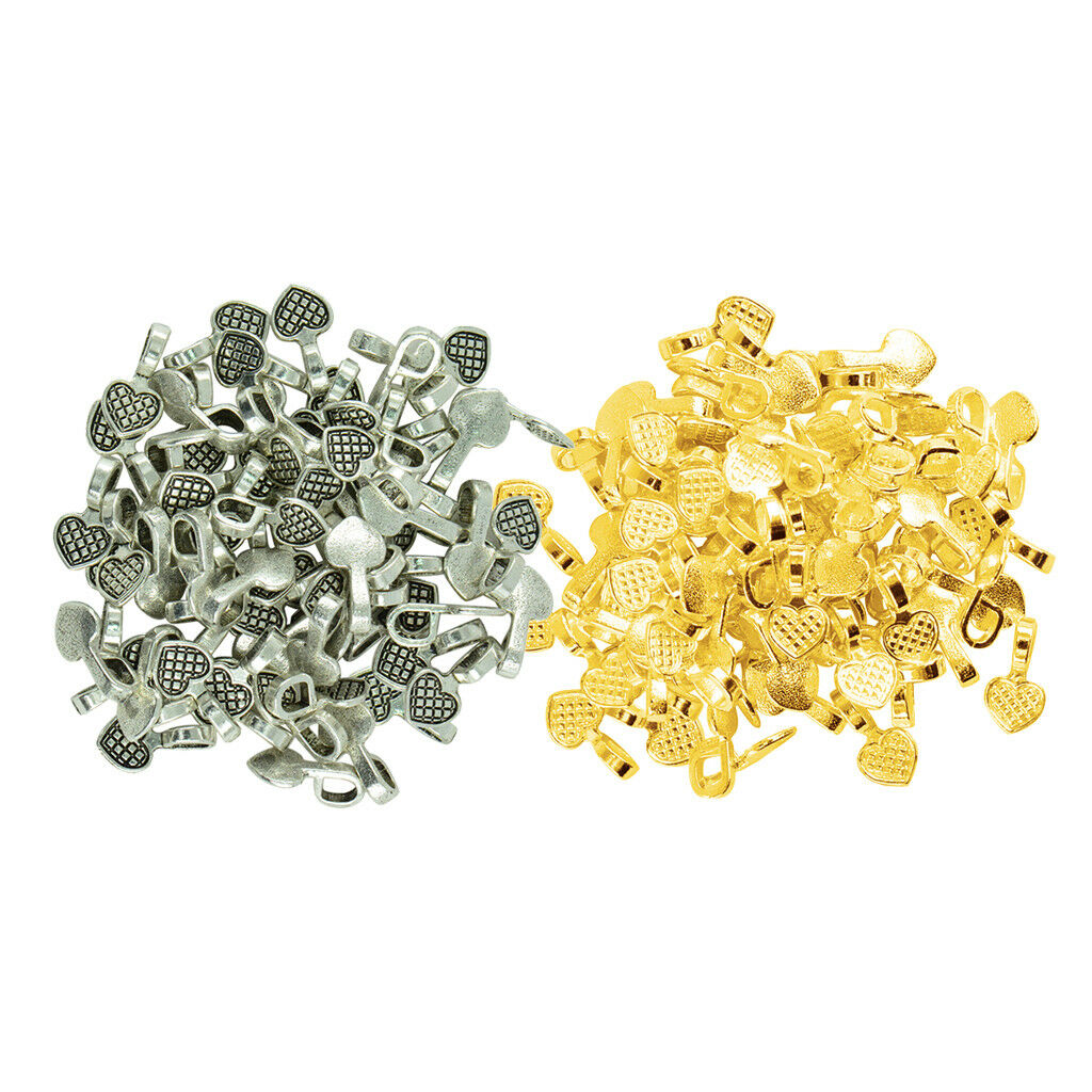 200PCS Alloy Heart Charm Pendant Glue on Bail Connector for DIY Necklace