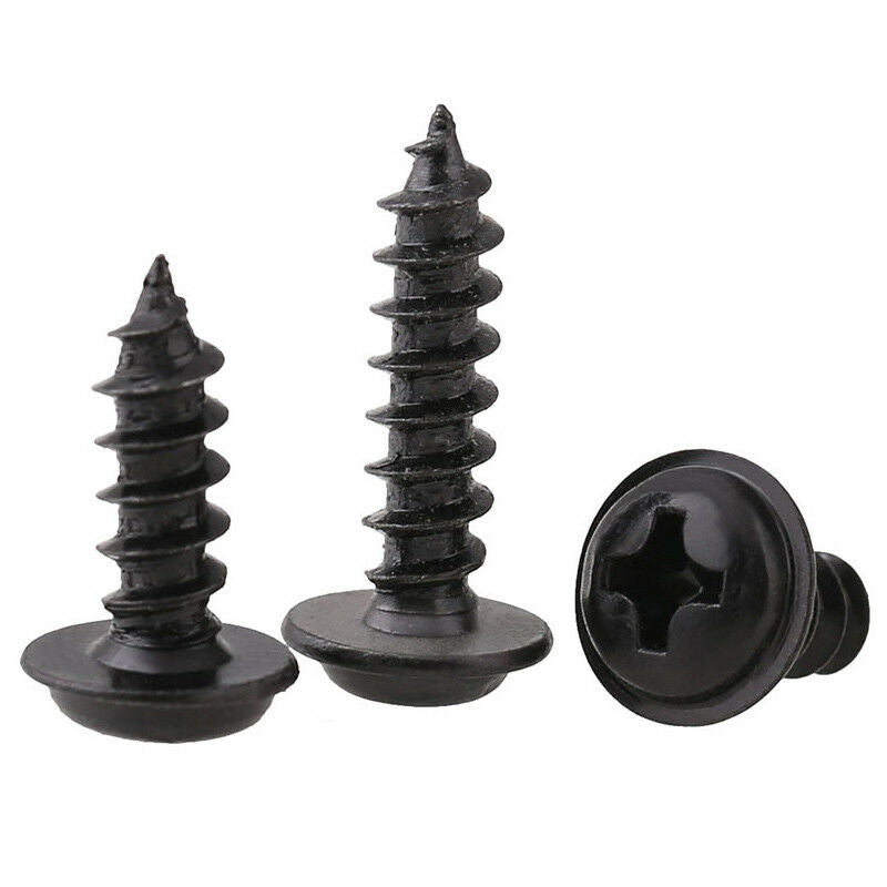 50Pcs M4* 8-20mm Phillips Pan Head Washer Self Tapping Screws kits Zinc Black