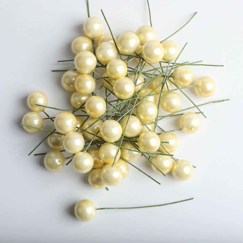 100 Pieces Mini Berries Artificial Foam Flower Fruit Stamens Decor Milk Yellow