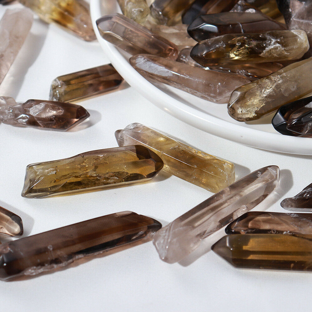 Natural Smoky Quartz Crystal Monocrystal Reiki Wand Healing Points Stone Bulk