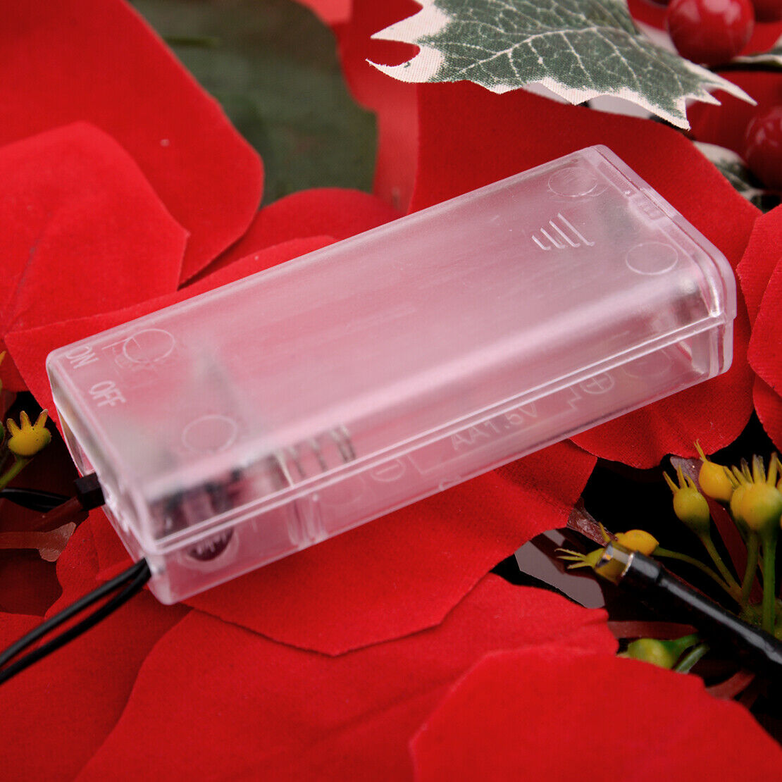 LED Christmas Poinsettia Lights Lamp Battery Garden Fairy String Party Decor