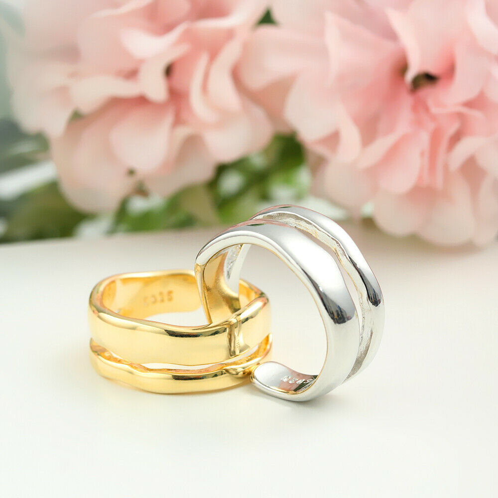 Women Elegant Trendy Adjustable Jewelry Double-Layer Irregular Wave Open Rings