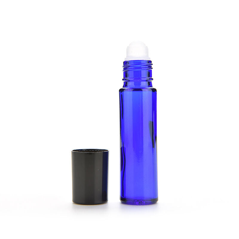 2x Glass Roll-On 10ml empty Fragrance Perfume essential Oil Bottle Blue  .l8