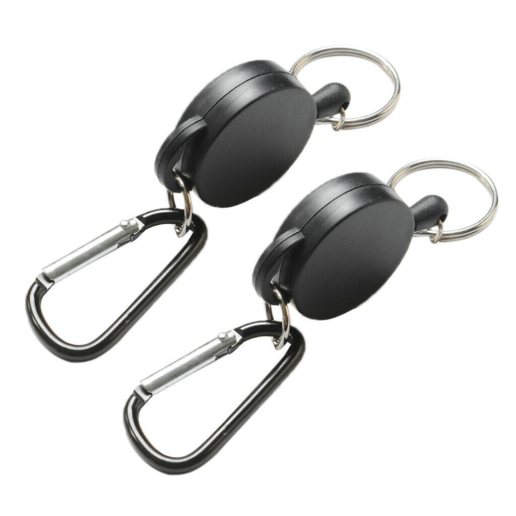 2 Pack Retractable Keychain Hiking Belt Clip Carabiner Durable Split Ring