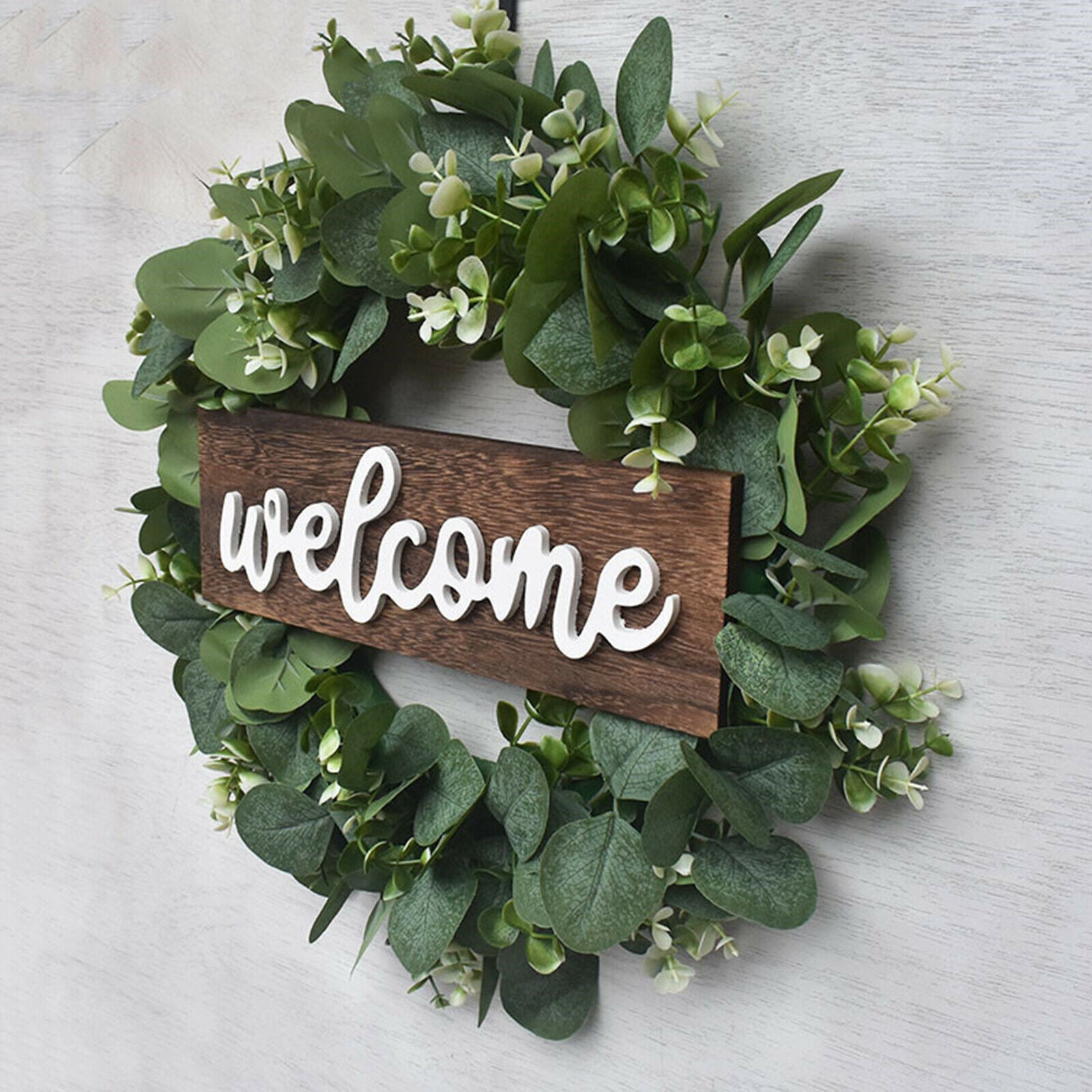 Welcone Greenery Wreath Garland for Farmhouse Home Door Wall Hanging Decor