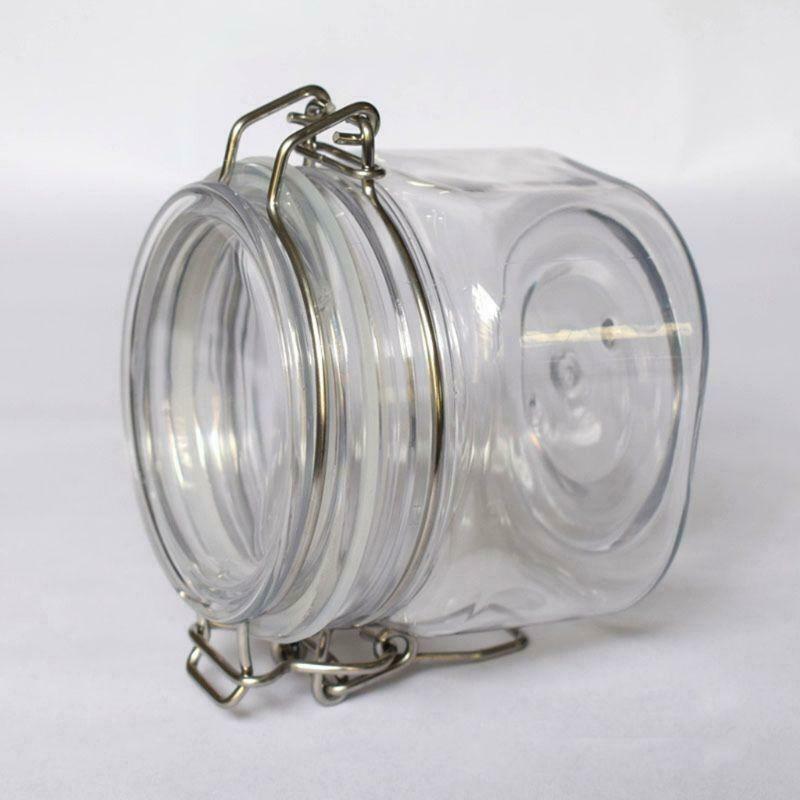 400ML Plastic Square Clip Top Storage Jar With Airtight Seal Lid Kitchen Food