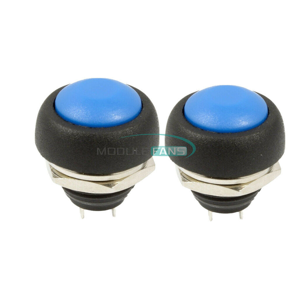 2PCS Blue 12mm Mini Waterproof Momentary ON/OFF Push Button Round Switch