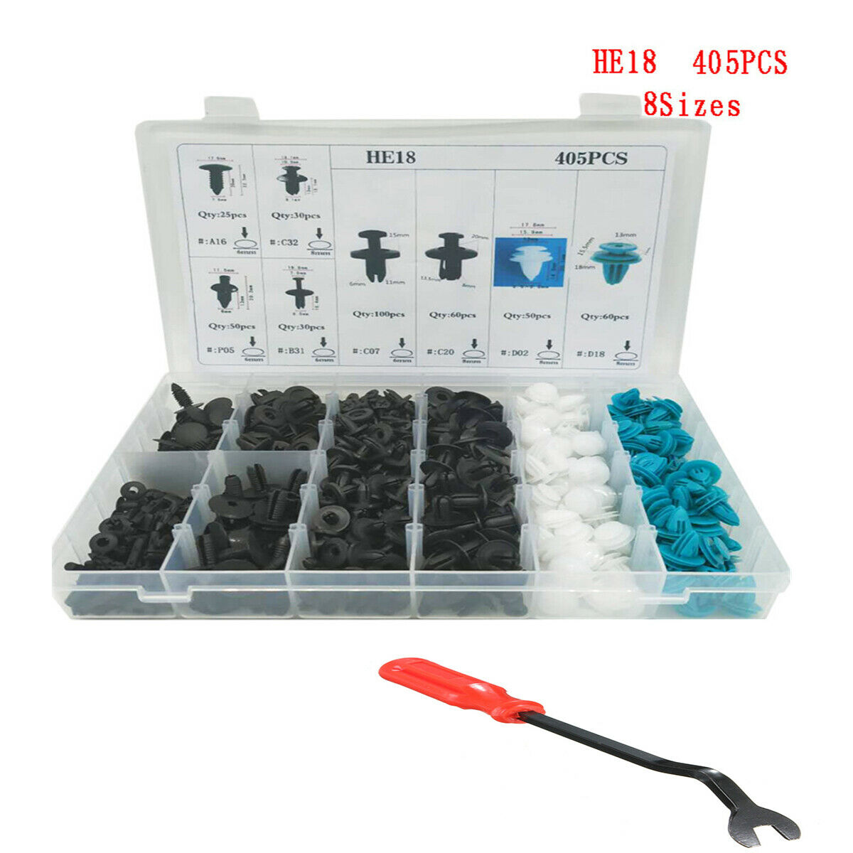 405PCS Universal Car Bumper Door Body Panel Plastic Fastener Clip + Repair Tool