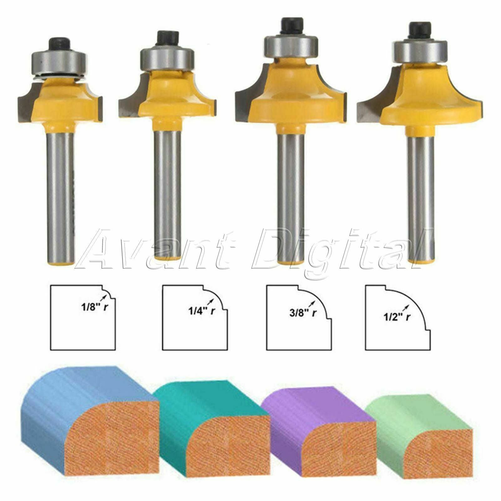 Round Over Woodworking Router Bits Set Engraving Milling Cutter Tool 1/4" Shank