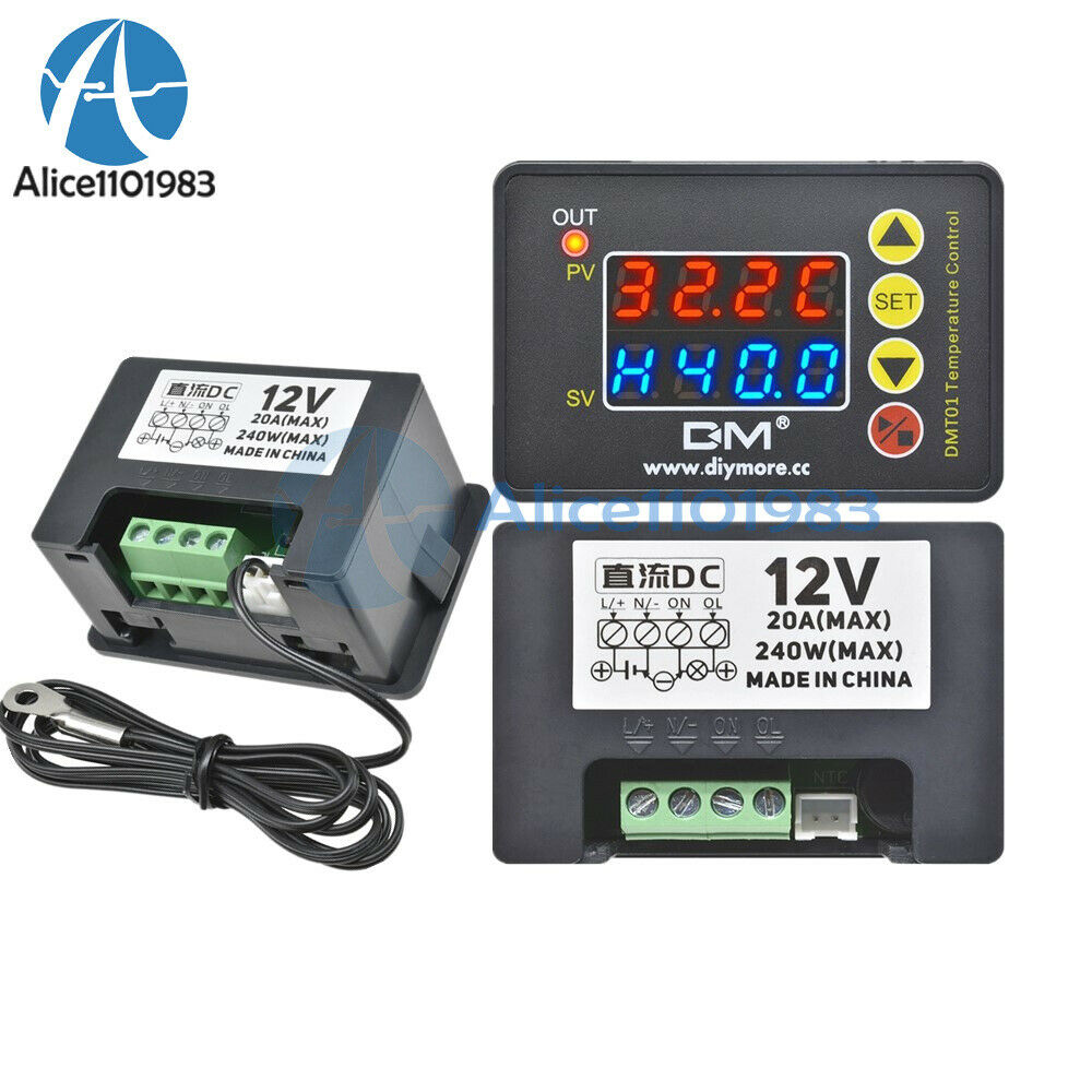 DC12V Digital Red Blue Microcomputer Temperature Controller Thermostat W/ Sensor