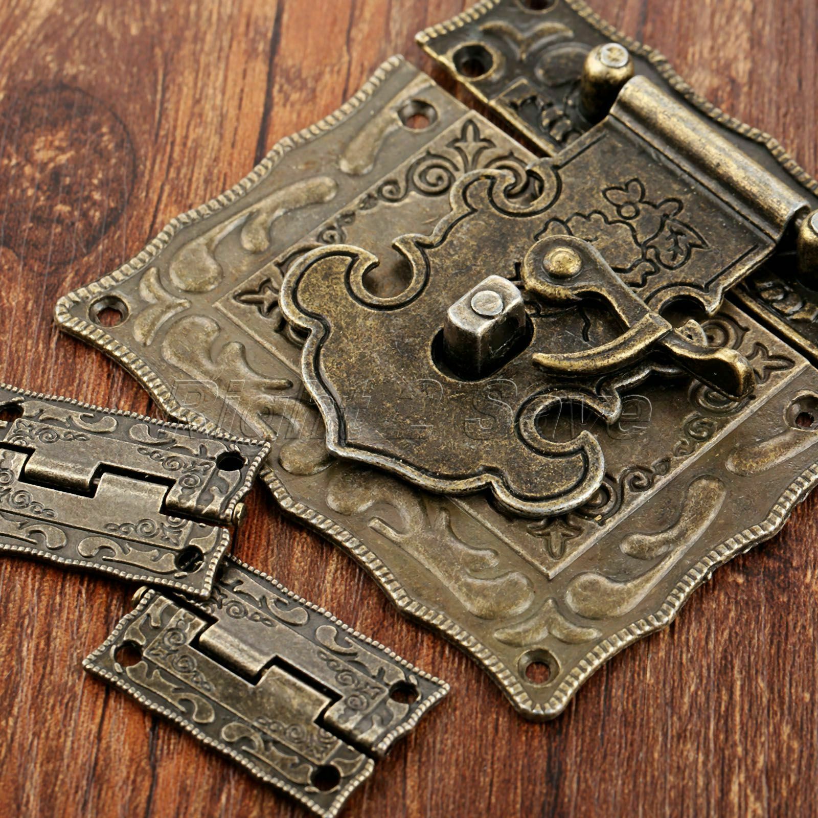 Retro Rectangle Carved Jewelry Box Chest Buckle Toggle Latch Hasp Hook & Hinges