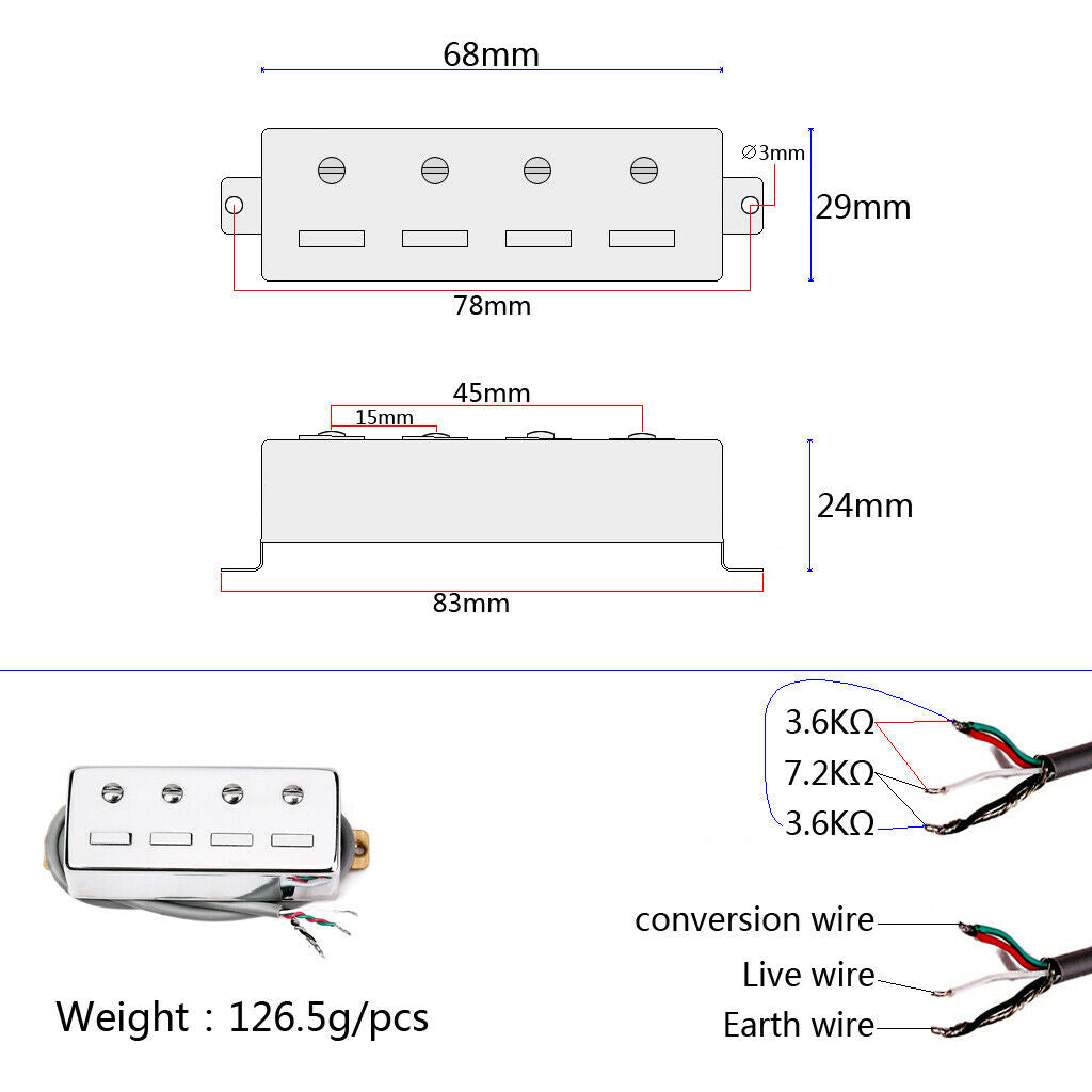 4 String Noiseless Pickup White for Bass Guitar Replacement