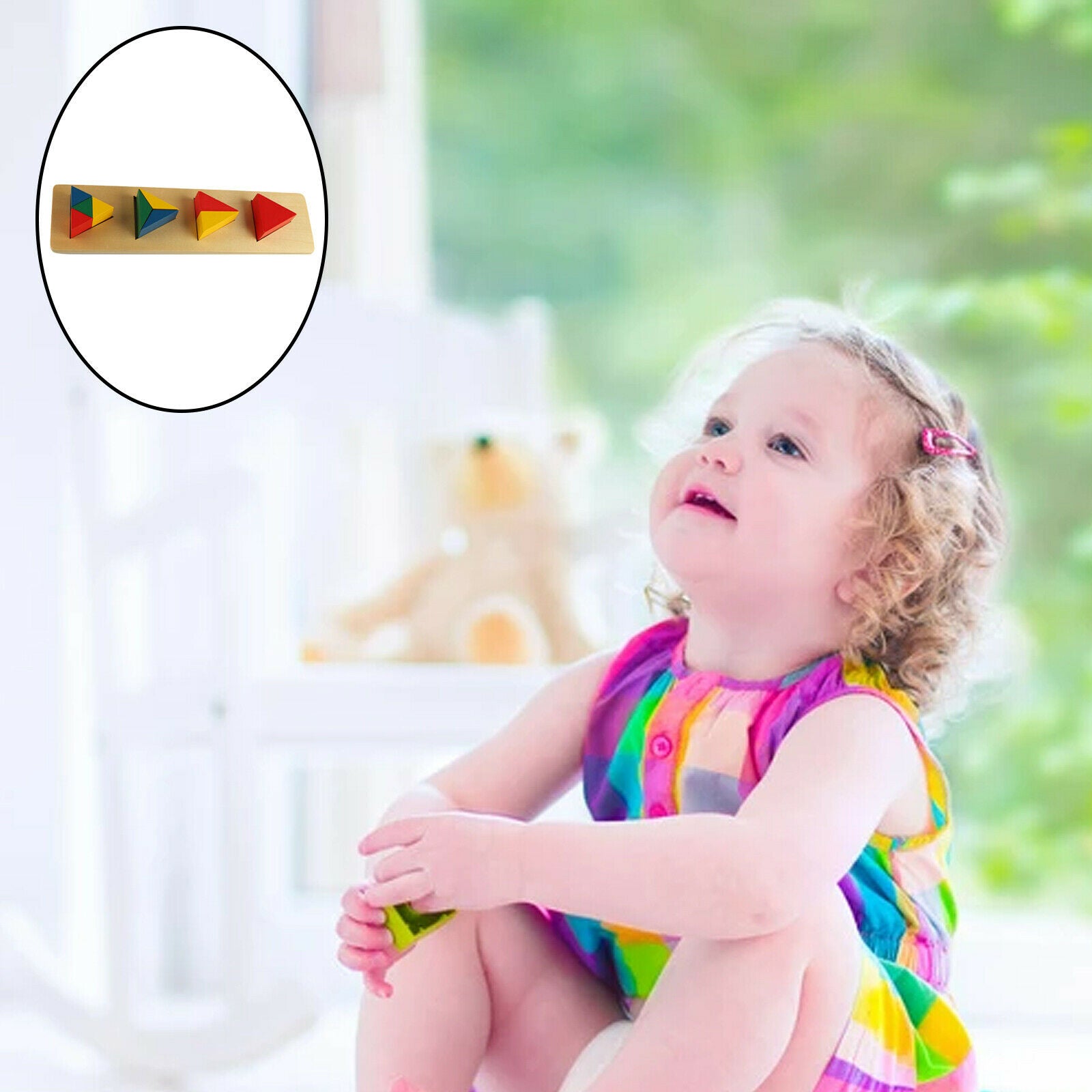 Wooden Geometry Triangle Shape Match Block Building Color Recognition Puzzle