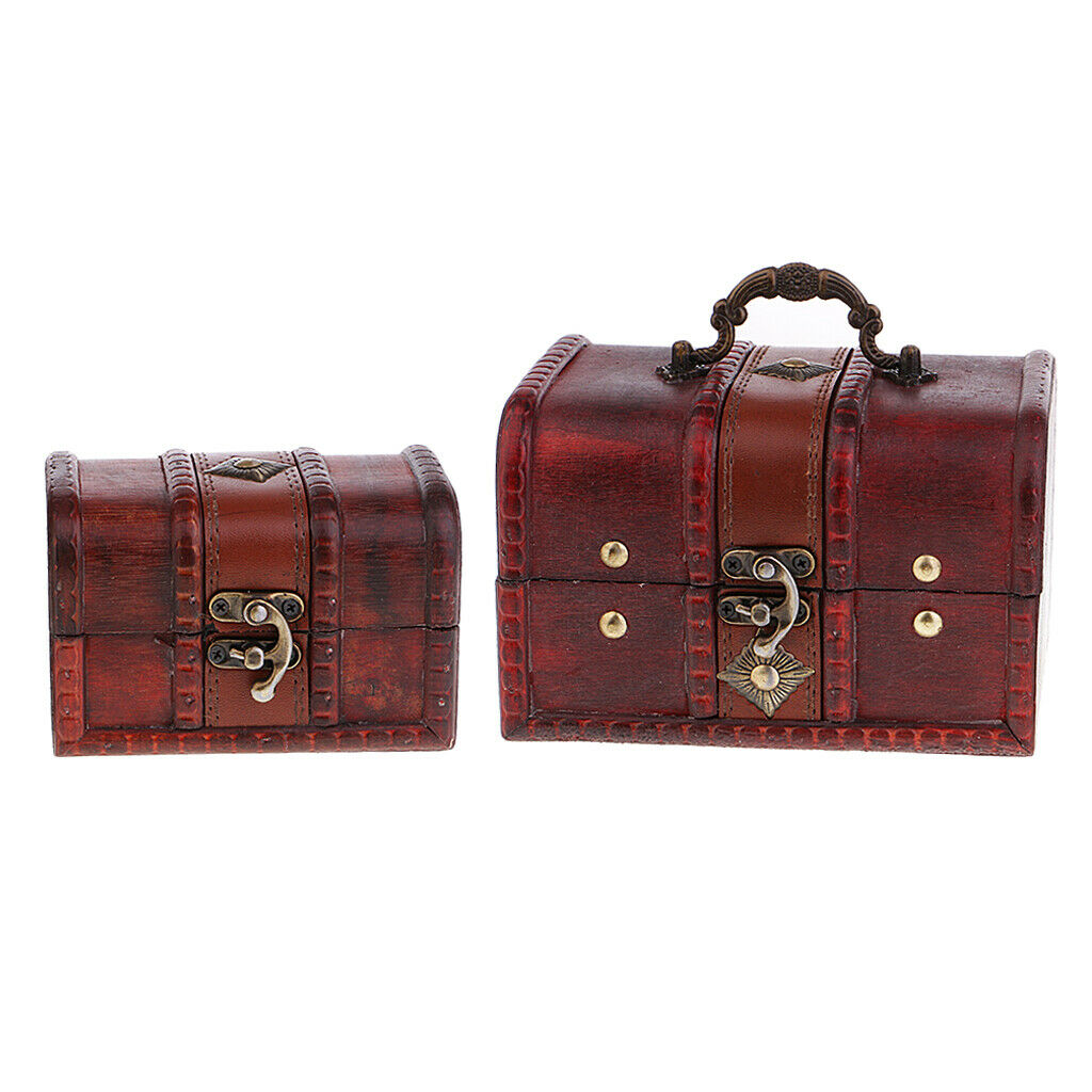 2Pcs Retro Wooden Jewelry Storage Box Case Organizer Holder Home Decor