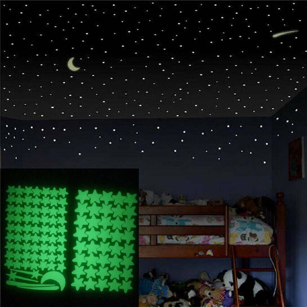 103pcs Stars Luminous Moon Wall Stickers Home Room Decor Glow In The Dark Fun