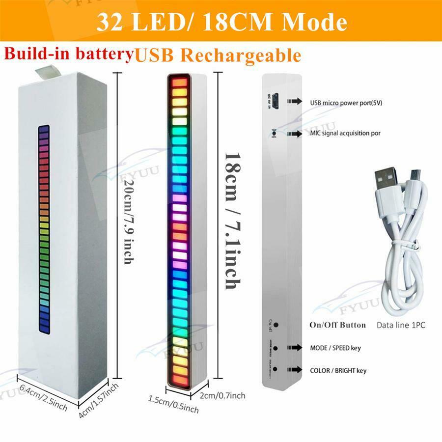 Car Sound Control RGB Voice-Activated Music Rhythm Ambient Light with 32 LED