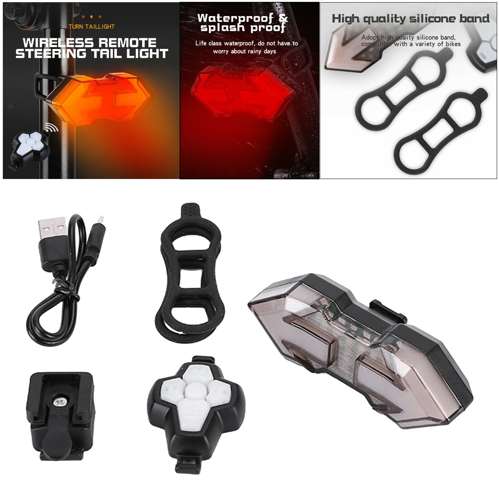 Bike Tail Light with Turn Signals Indicator Rear Light Rechargeable Safety