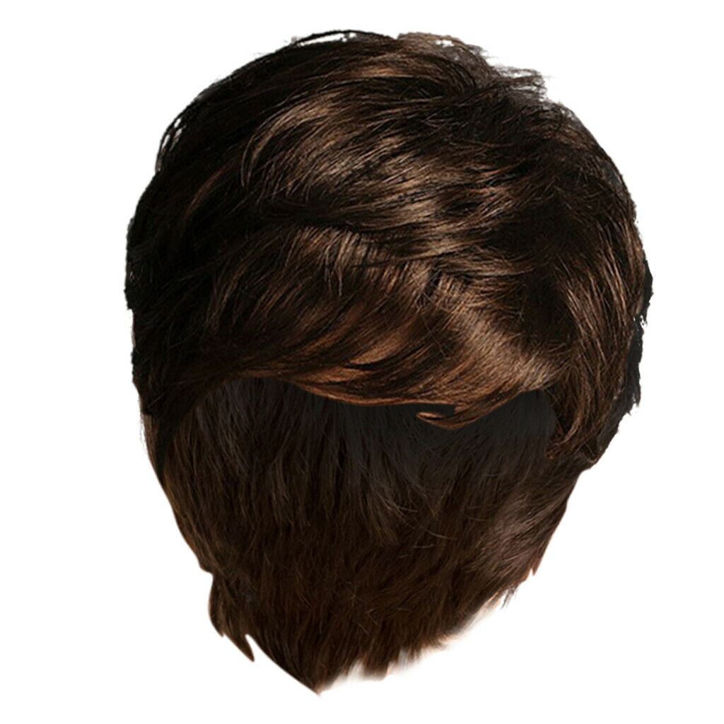 8’’ Women Fashion Chic  Short Straight Wavy Pixie Cut Side Part Wig Brown