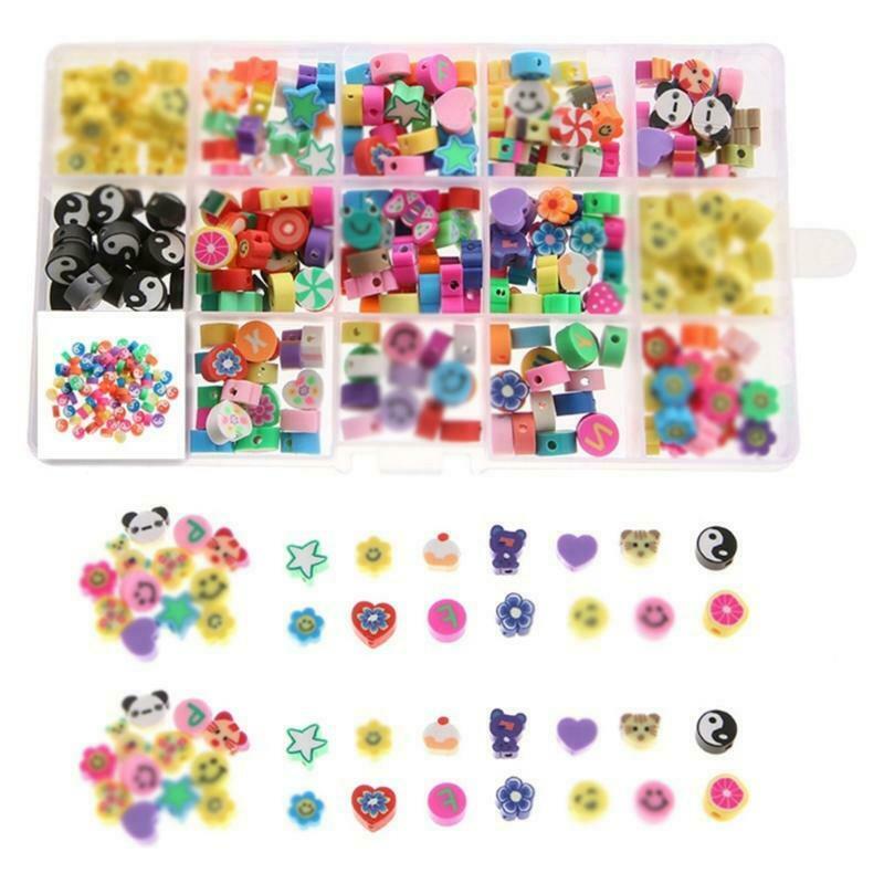 Beads Kit with Lid and Buckle 300 Pieces Beads Bear Star Fruits Flowers Shape