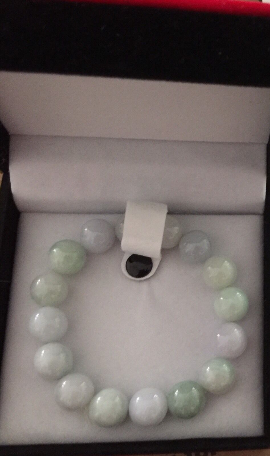 13MM Certified Grade A+ Natural-Green Lavender Jadeite Jade Beads Bracelet icy
