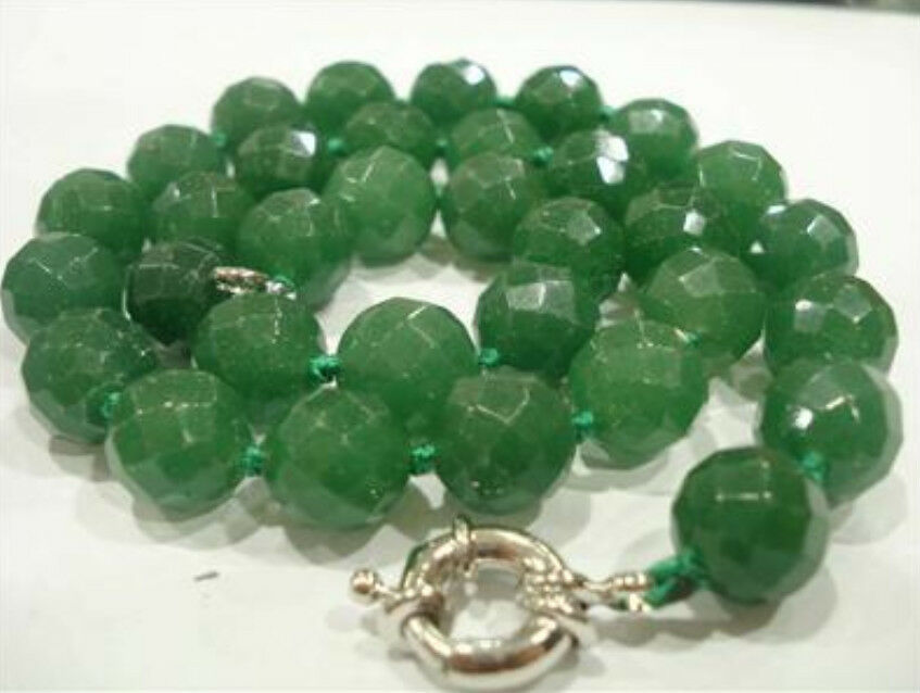 Stunning!12mm Green Emerald Faceted Round Necklace 18"AAA