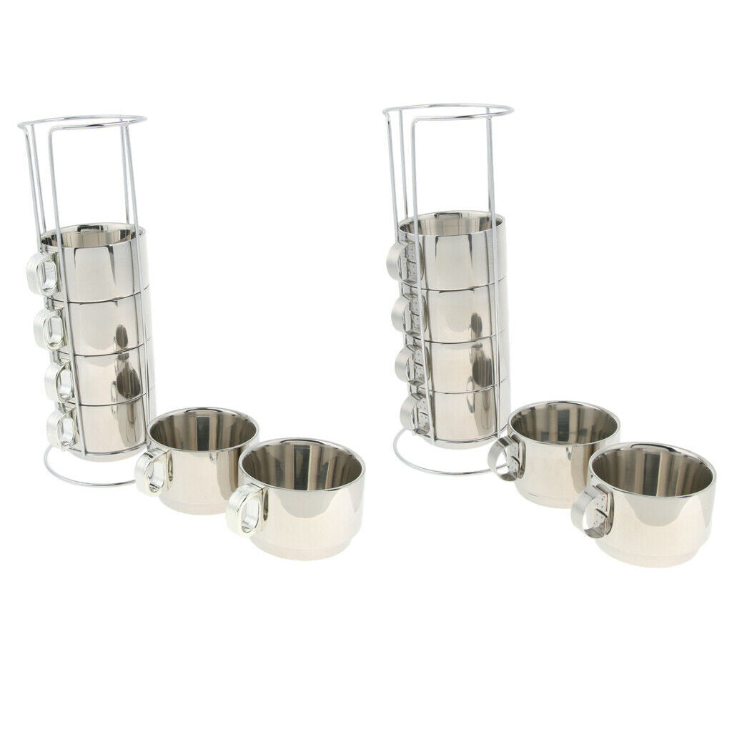 6pcs Stainless Steel Double Insulated Coffee Mug Water Tea Cup with Holder A
