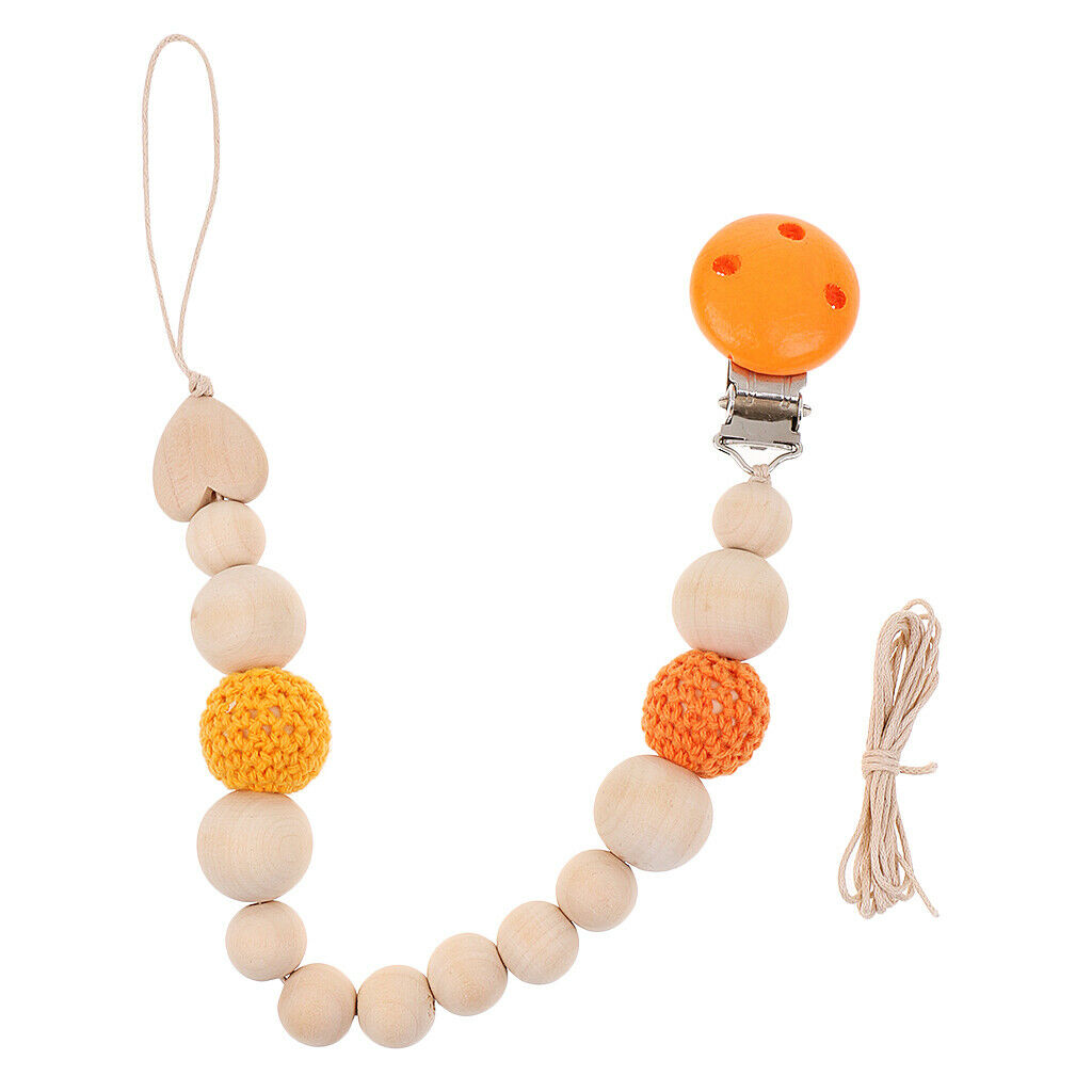 Baby Teether Beads Pacifier Chain Crocheted Wooden Beads -3