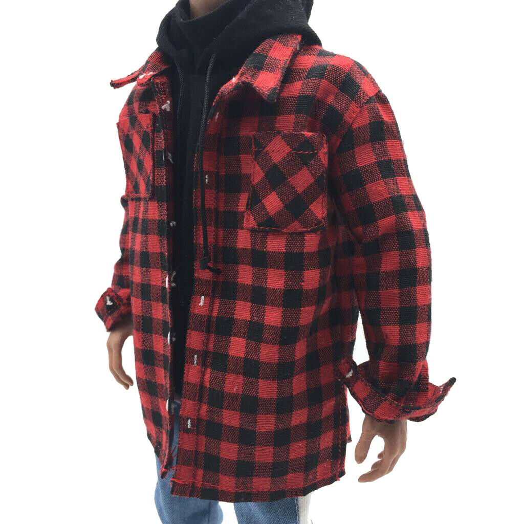 1/6 Male Red Plaid Casual Shirt Clothes for 12inch TBLeague BBI Dress up