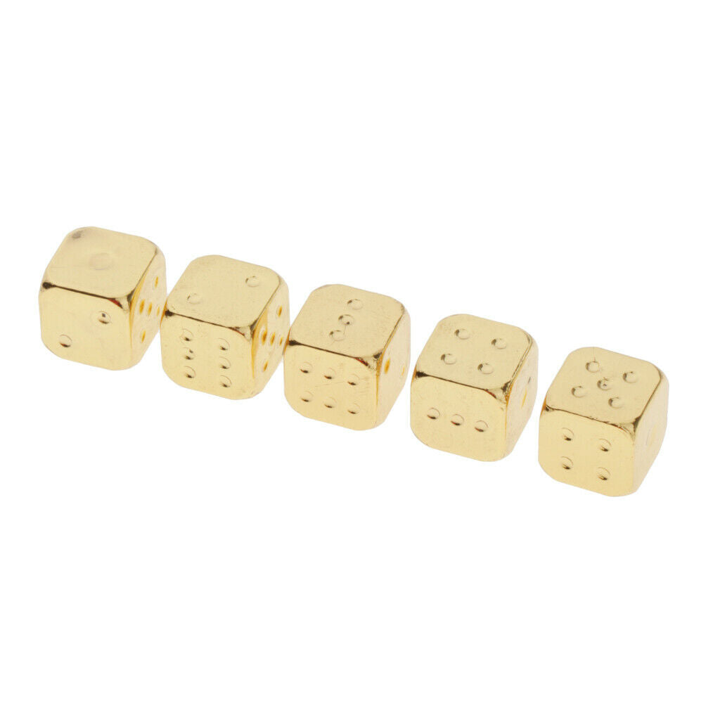 Six Sided Dice D6 Set of 5 Zinc Alloy Dices D&D RPG MTG Game Supply Golden