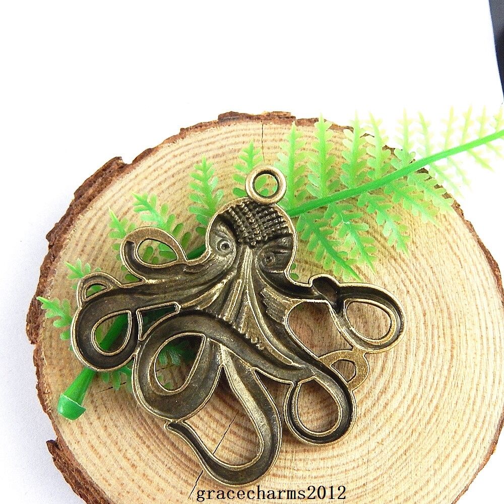 3 pcs Antiqued Bronze Cute Octopus Pendant Charm Alloy Marine Fish 56*54*3mm