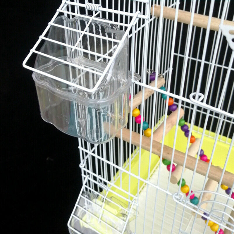 Parrot Bird Transparent Plastic Food Cup Bowl Clean Water Silo Waterer Box