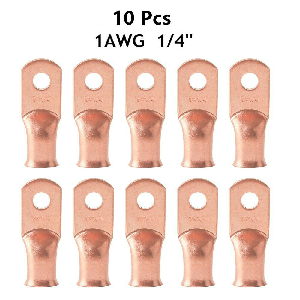 1AWG 1/4" Copper Wire Ring Terminal Lug Battery Welding Bare Connectors
