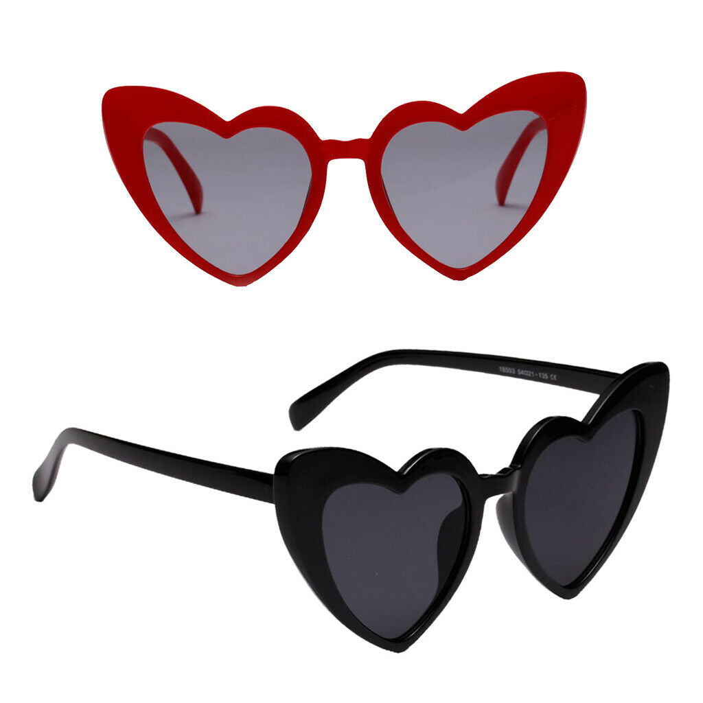 2pcs Women's Heart Shaped Sunglasses Summer Sun Glasses Rave Party Eyewear