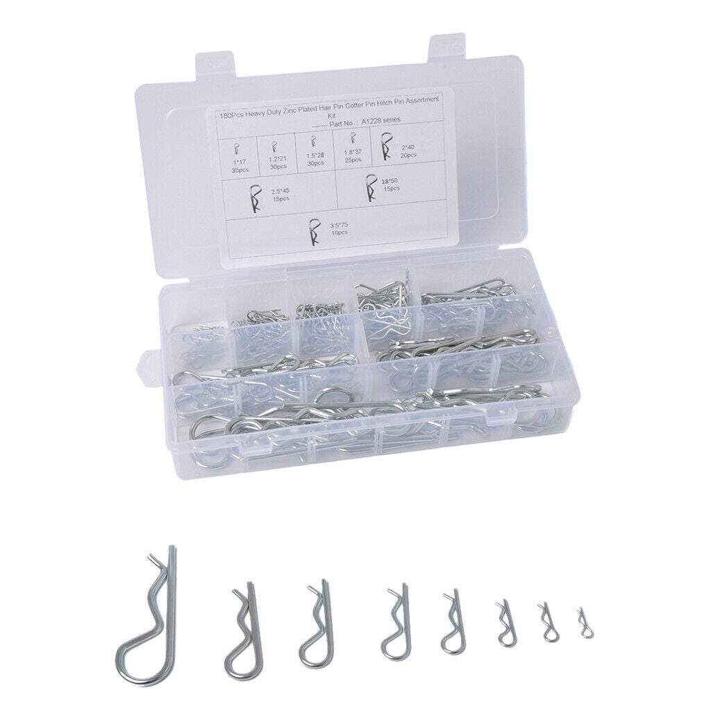 180PC Assortment Box of Hair Pins R-Clip R Retaining Clips