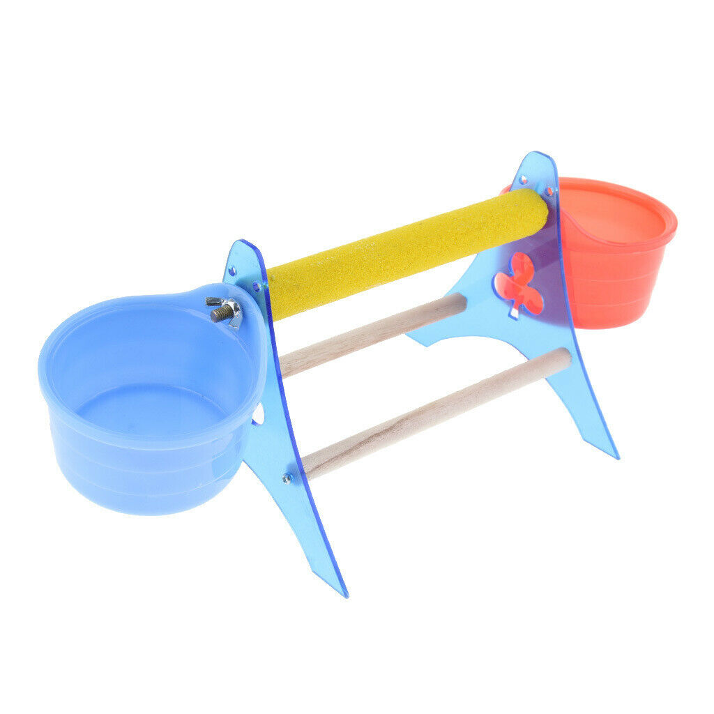 Pet Bird Parrot Table Perch with Cup for Watering & Feeding Small