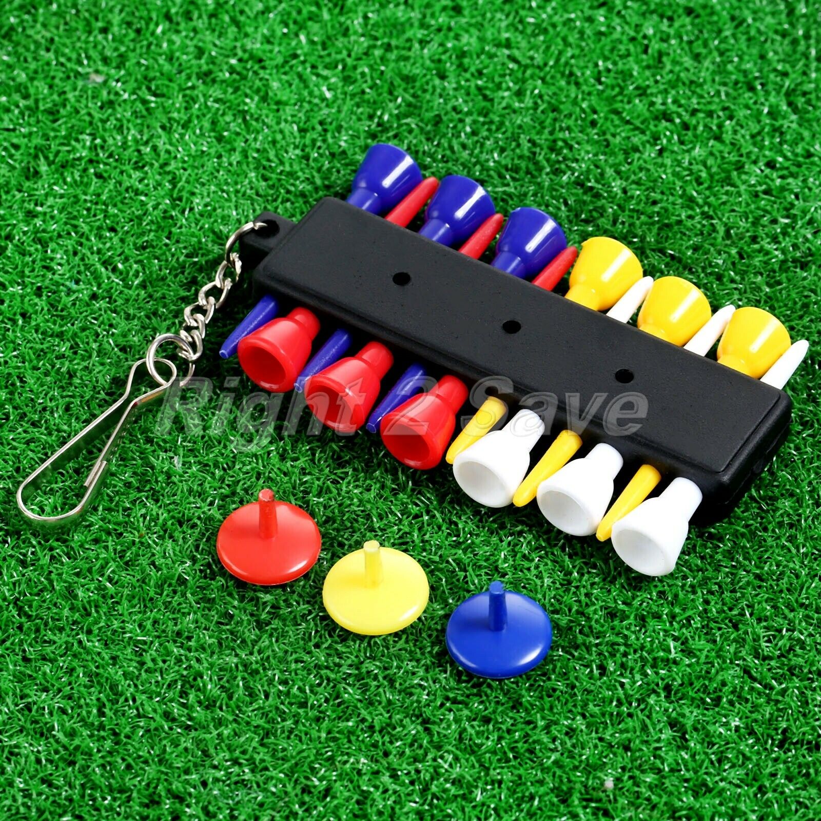 Golf Tee Holder Carrier 12 Wooden Golf Ball Tees+3 Ball Markers+Keychain Outdoor
