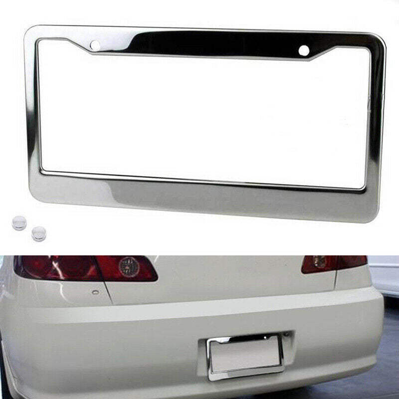 1PCS Chrome Stainless Steel Metal License Plate Frame Tag Cover With Screw Ca.DD