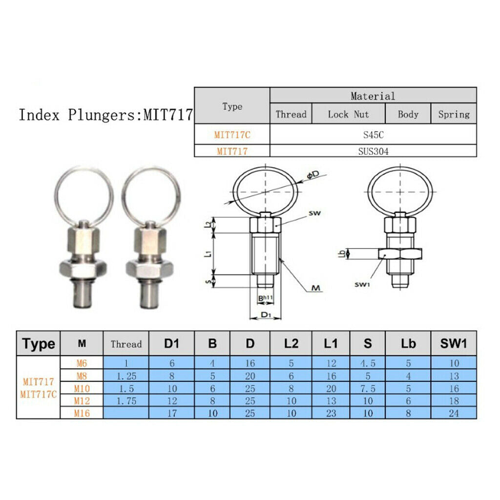Durable M8/M10/M12/M16 Index Plunger With Ring Pull Spring Loaded Lock Pin Steel