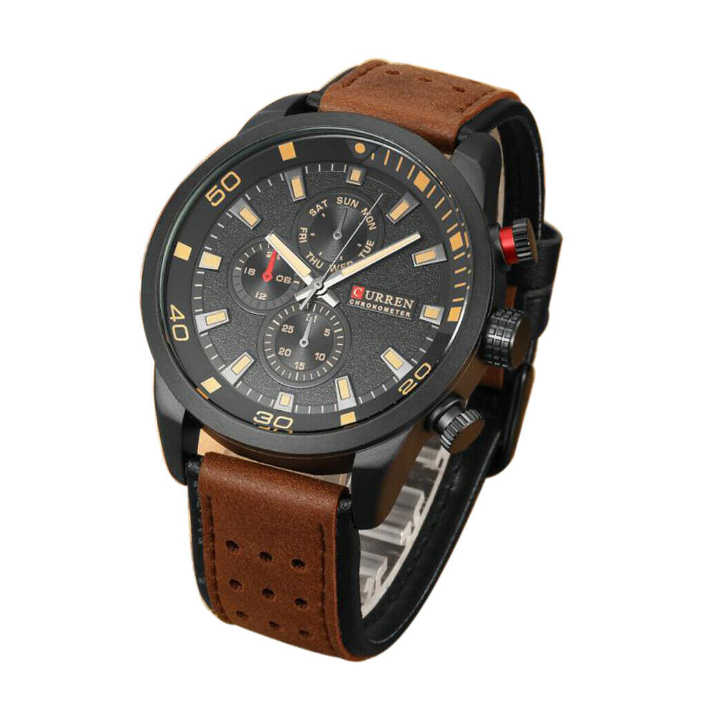 Men's Waterproof Quartz Watch Automatic Wristwatch Leather Belt Gift Black