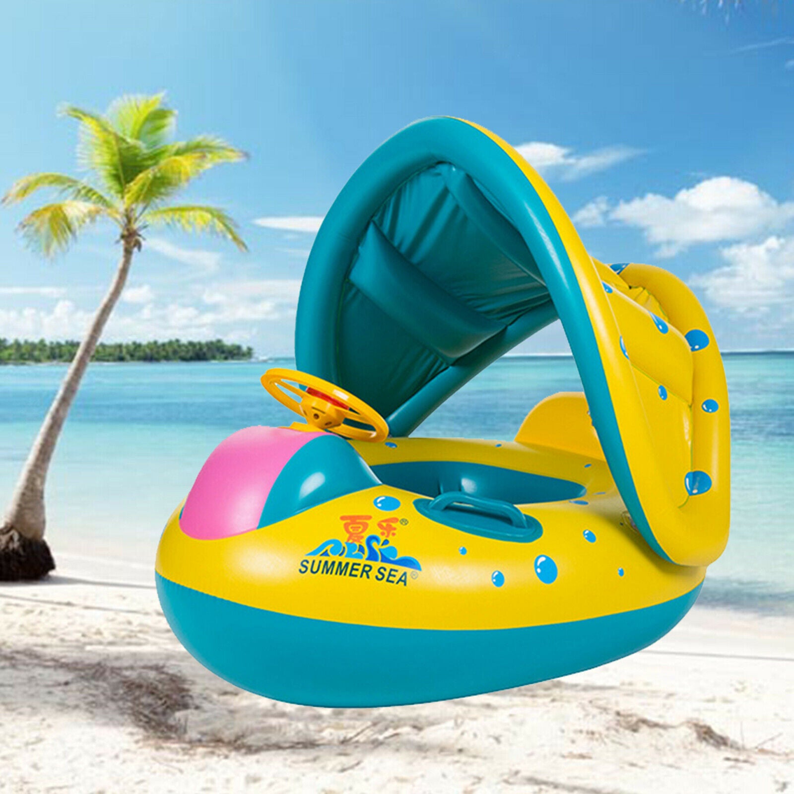 Kids Baby Swimming Ring w/ Removable Canopy Swim Float Toys for Toddler