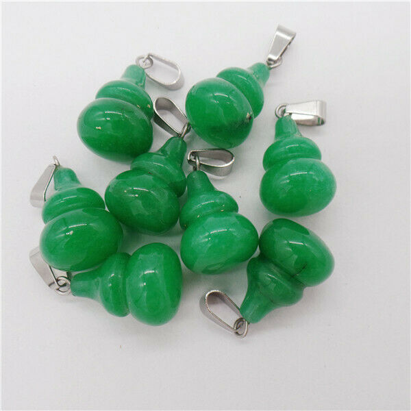 15Pcs 18x14mm Green Malay Jade Carved Gourd Lucky Pendant Bead DIY HH9609