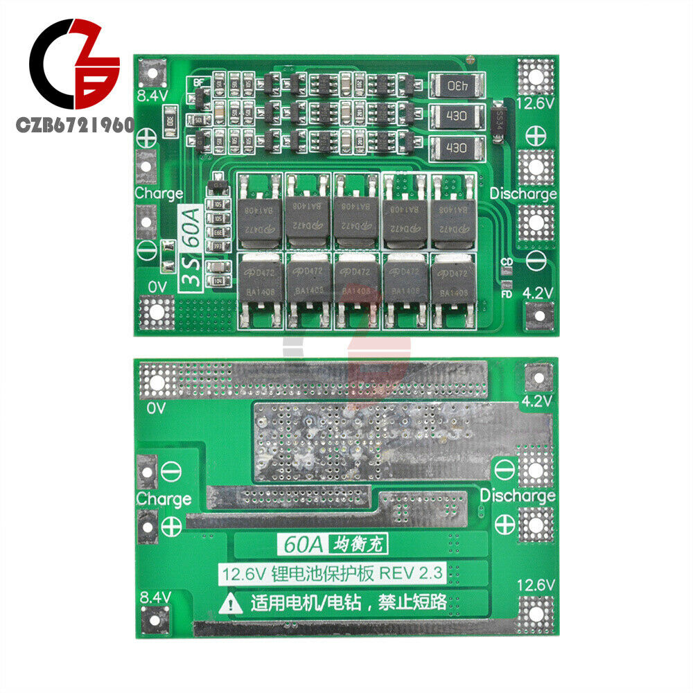 3S 60A 12.6V Li-Ion LiPo Battery BMS 18650 Charger Balanced Protection Board