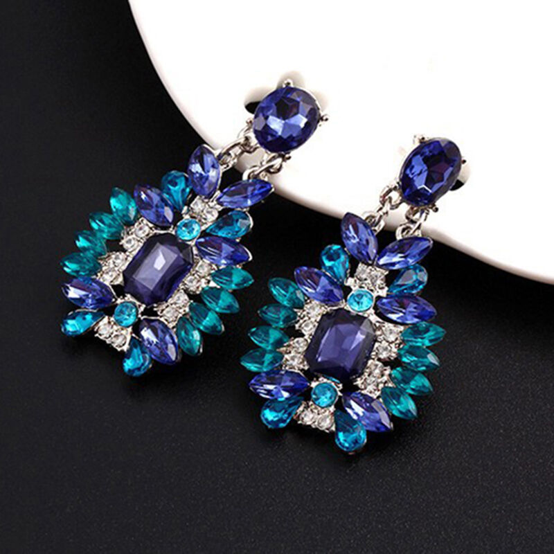 1Pair Luxury Women Crystal Rhinestone Big Dangle Drop Earrings Stud Jewelry B Qx