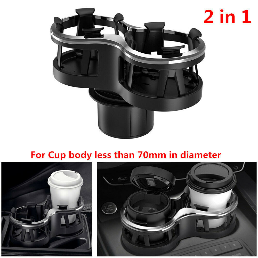 2 in 1 Car SUV Cup Holder Drinks Bottle Organizer Storage Box Adjustable 70mm ID