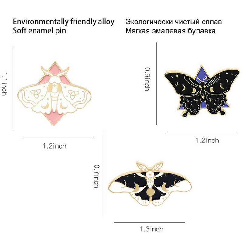 3Pcs Moth Butterfly Enamel Pins Phase Brooch Bag Clothes Lapel Pin Badge .l8